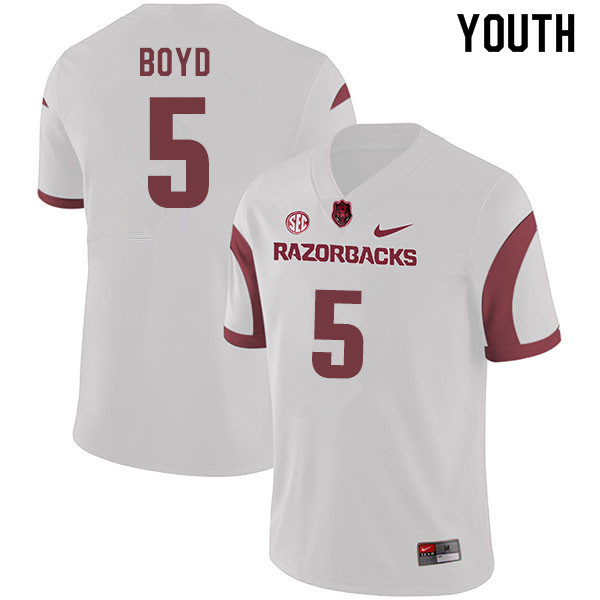 Youth #5 Rakeem Boyd Arkansas Razorbacks College Football Jerseys Sale-White - Click Image to Close